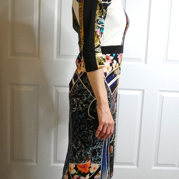 River Island Dress Wm Sz 8 Abstract Stretchy Unique Posh British Bombshell OOAK - Picture 9 of 12